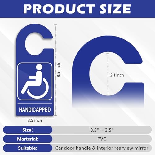 2 Pack Handicap Parking Sign Hanger Handicap Parking Permit Symbol 3.5 X 8.5 Inch Blue Wheelchair Reserved Parking Sign Tag PVC Car Handicap Door Hanger With Large Hook For Door Car Mirror Disability - Thumbnail 2