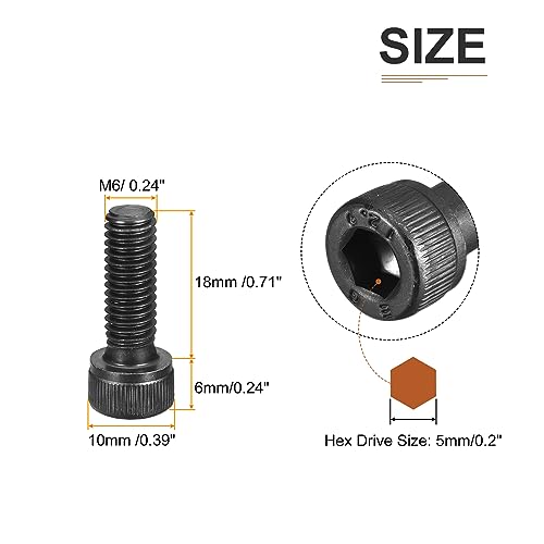 DTGN M6x18mm Socket Head Cap Screws Bolts, 50Pcs 12.9 Grade Alloy Steel, Metric Machine Hex Socket Screw, Hex Drive - Image 2