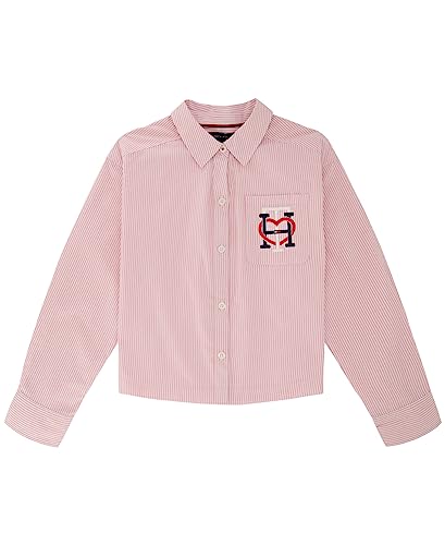 Tommy Hilfiger Girls' Long Sleeve Boxy Fit Button Down, Cropped Shirt with Chest Pocket