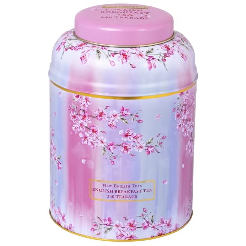 New English Teas Aquarell-Teedose mit Kirschblüten-Motiv, mit 240 englischen Frühstücksteebeuteln
