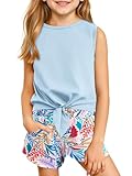 Haloumoning Girl's 2 Piece Outfits Kids Tie Knot Tank Top and Paperbag Waist Pocketed Summer Short Sets 5-14 Years