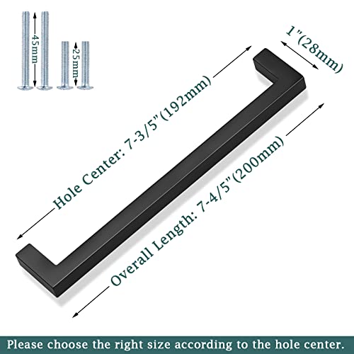 Gobekor 10 Pack Kitchen Cabinet Handles Black Square Cabinet Handles For Dresser Drawers 7-1/2In(192Mm) Hole Centers, Matte Black Kitchen Cabinet Pulls Solid Black Kitchen Cabinet Hardware #TOP6