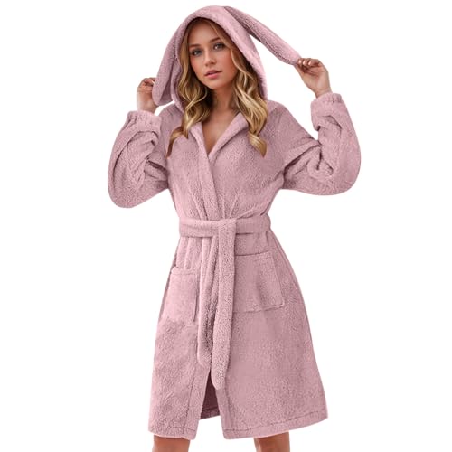 Generisch Pijama con capucha para mujer, suave forro polar, para invierno, acogedor albornoz como ropa de dormir cálida, Rosa., XL