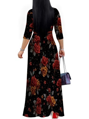 Image of PinkPatty Women's Long Sleeve Maxi Dress Plus Size Trendy Wedding Guest Dress with Pockets&Belt