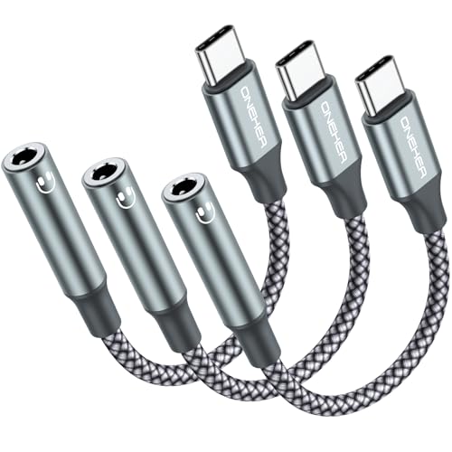 Image of OneKer USB Type C to 3.5mm Headphone Jack Adapter, (3-Pack) USB C to Aux Female Audio Dongle Cable Cord Compatible with iPhone 16 /15 Pro /15 Plus Max,MacBook, Samsung Galaxy S26 S25 (Grey)