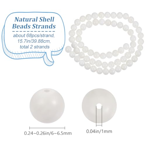 Beebeecraft About 128~136Pcs Natural Freshwater Pearl Beads 6mm Mother of Pearl Nacre Loose Round Cream White Beads 15.7 inch for Summer Them Jewellery Making Bracelets Necklaces Crafts - Image 2