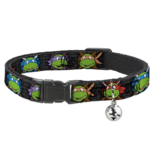 Collar para gatos TMNT ajustable multicolor gris de media pulgada con broche de liberación 2
