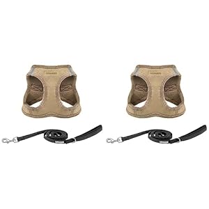 Voyager Step-in Plush Dog Harness – Soft Plush, Step in Vest Harness for Small and Medium Dogs by Best Pet Supplies – Latte Suede (Leash Bundle), M (Chest: 16-18″) (Pack of 2)