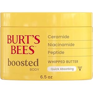 Burt’s Bees Boosted Body Whipped Butter With Ceramide, Niacinamide and Peptide, Quick-Absorbing Body Lotion Supports Skin Barrier, 6.5 oz. Jar