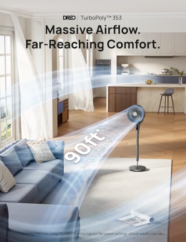Image of DREO Fan for Bedroom, 2026 Upgraded, 90ft Airflow, Quiet Fan, 90 Oscillating Standing Fan for Whole Room, DC Motor, 8+H Speeds, 3 Modes, 38-42'' Adjustable Height, 8H Timer, 105 Manual Vertical