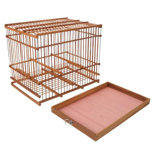 FUTUREORYY Jaula de Pájaros de Bambú Rectangular con Gancho y Bandeja Extraíble para Periquitos y Canarios Decorativa y Portátil para Interior y Exterior