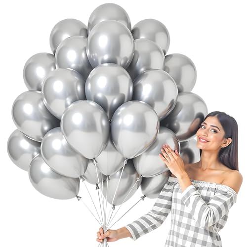 Image of Party Propz Silver Balloons For Decoration - Pack of 25 Pcs Silver Balloons | Balloon for Decorations | Balloon For Birthday | Birthday Decoration Items (Latex)