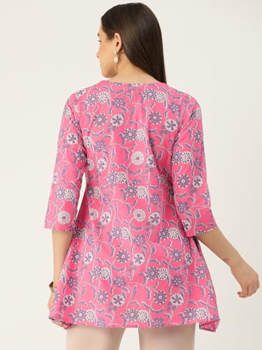 Image of feranoid Floral Print Angrakha 3 Sleeves Flared Kurti