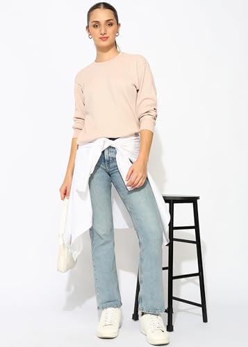 Image of Alan Jones Clothing Women's 100%Cotton Relaxed Fit Waffle Crew Neck Long Sleeve T-Shirt