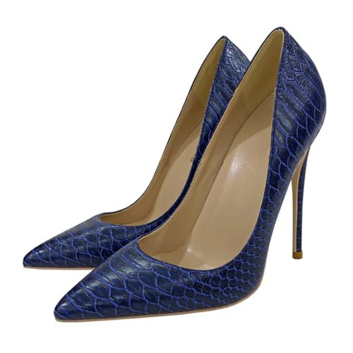Vujkliy Women's 12CM/4.7IN Stiletto Shoes Fashion Blue Snake Print Pointed Toe High Heels2