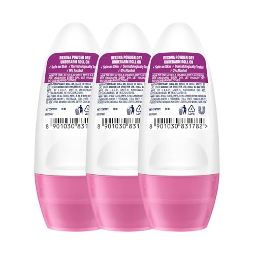Image of Rexona Powder Dry Underarm Roll-On Deodorant for Women | 72H Odour Protection | 50ML (Pack of 3)