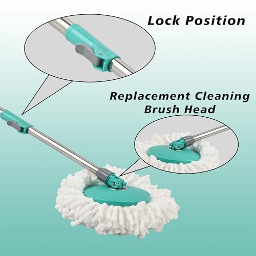 Image of Urbane Home Plastic Spin Mop with Stainless Steel Wringer | Big Bucket Moppers for Cleaning Floor, 2 Refills | 360 Floor Cleaner Mopping Set for Home & Office | Pocha Stick - (Mint Green)