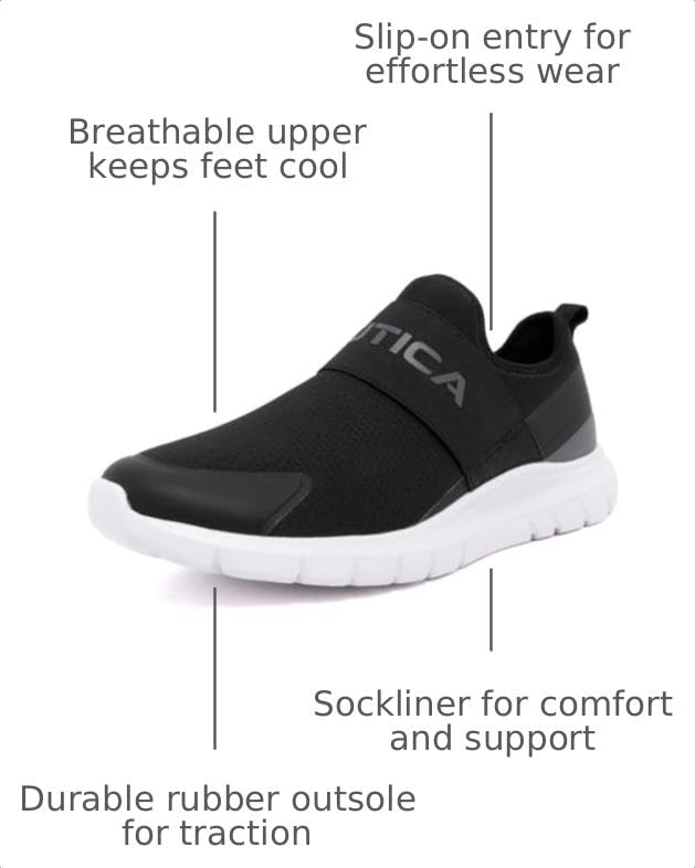 Image of Nautica Men's Slip-On Sneakers - Casual Fashion Shoes for Walking, in Medium & Wide Widths