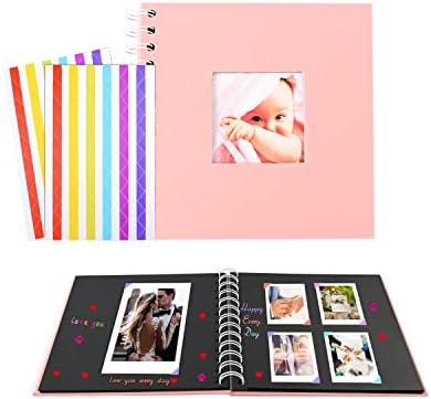 Scrapbook Photo Album with Black Paper Pages,DIY Scrapbook Album Black Sheet Pages for Wedding Anniversary Baby Family Memory Gift (7" Baby Album / Pink )