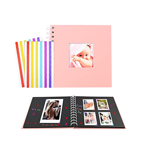 Scrapbook Photo Album With Black Paper Pages,Diy Scrapbook Album Black Sheet Pages For Wedding Anniversary Baby Family Memory Gift (7" Baby Album / Pink ) #TOP3