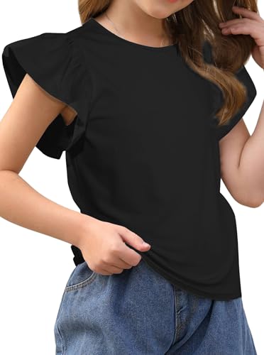 Image of Girls' Summer Shirts Cute Tops Ruffle Sleeve Crew Neck Casual Tees