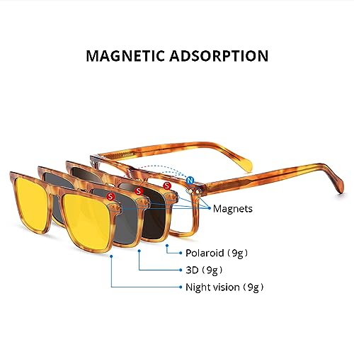 Image of HEPIDEM Acetate Optical Glasses Frame Square Magnet Clip Eyeglasses with Polarized & Night Vision & 3D Lens