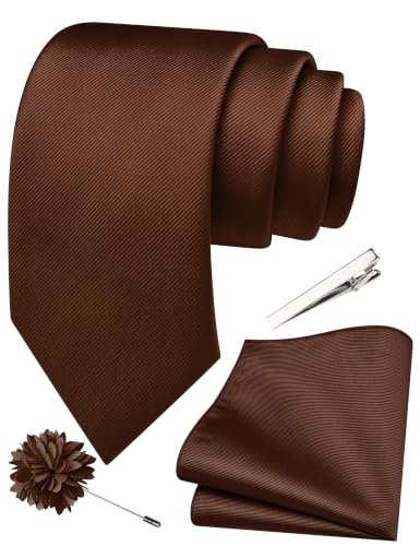 Image of Branduce 3.15 inch(8cm) Solid Formal Tie and Pocket Square Plain Necktie Lapel Pin and Tie Clip Set for Men