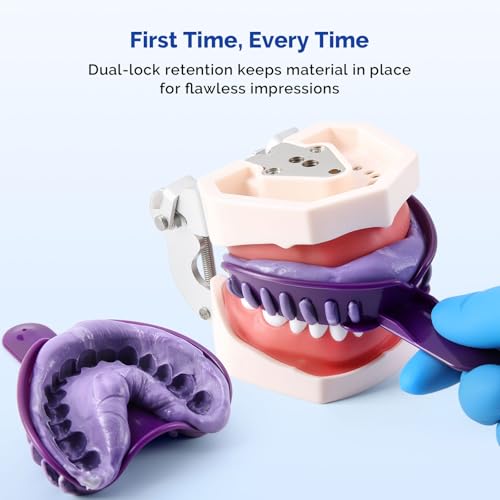 Image of JMU 12 Pcs Dental Impression Trays, 6 Sizes for Adult and Child | Perforated Disposable Impression Trays, Plastic Teeth Holder, Plastic