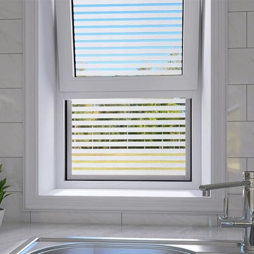 Image of SUNBIRD Window Film Privacy Colorful Window Sticker, Decorative Window Vinyl, Adhesive Home UV Blocking, Heat Insulation Static Cling for Bathroom Office (12 X 48 INCHES, Stripes Frost)
