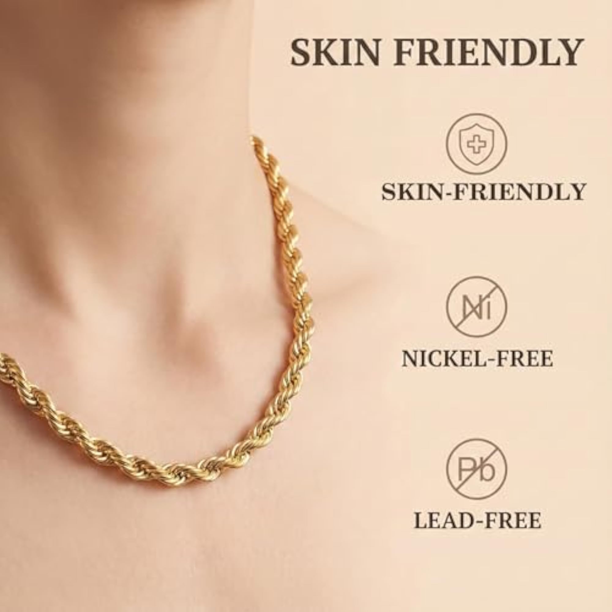 Gold Rope Chain for Men, Women & Boys, 16 Inch