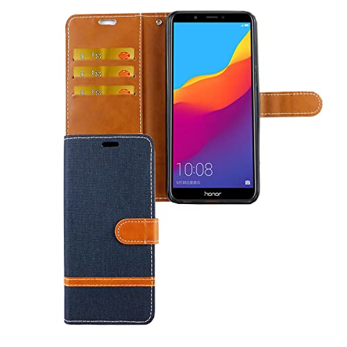 Coque Honor 7C cuir bleu foncé portefeuille rabat compatible Huawei Honor 7C