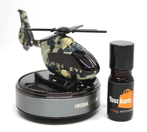 Image of YOURKARTS.COM New Solar Powered Car Perfume Diffuser | Auto Rotation Fan Military Helicopter Car Air Freshener For Car Dashboard With Liquid Perfume, 10 ml