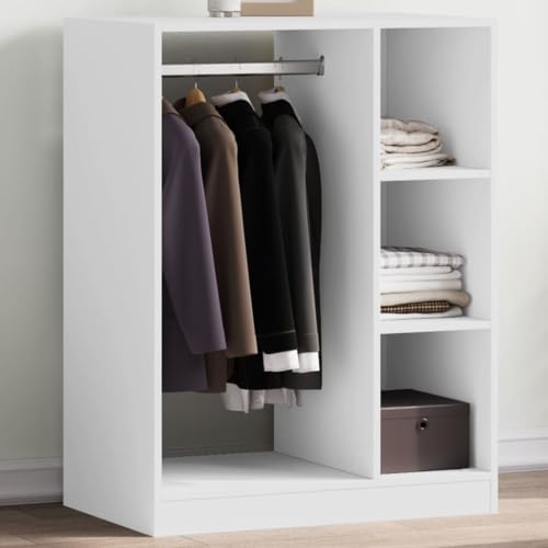 Armario blanco de 77x48x102 cm con barra para colgar ropa de madera para dormitorio