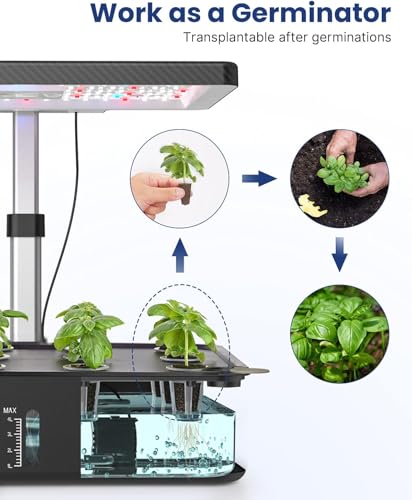 iDOO Hydroponic System, Smart Garden, Hydroponisches Anzuchtsystem,12Hülsen, mit Automatisch Timer, Smart Garden mit LED Pflanzenlampe und Ventilato, Höhenverstellbar kräutergarten Set, Schwarz