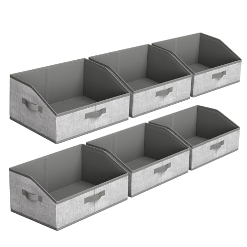 SONGMICS Storage Baskets, Set of 6, Foldable Closet Organizer for Shelves