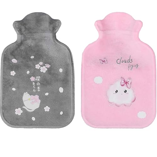 2 PCS Small Hot Water Bottles Small Hots Water Bottle with Cover Mini Hot Waters Bottles Portable Pain Relief Release Warm for Hands Neck Shoulder for Home Office Study Travel(Pink Grey)