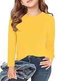 Haloumoning Girls Long Sleeve T Shirts Kids Fall Tops Crewneck Basic Tees 5-14Y Yellow