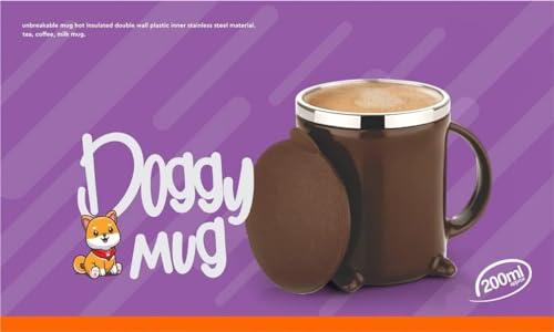 Image of Coffee Mug with Lid & Handle - 200ml Cute Dog Shape Coffee & Milk Mug with Inner Stainless Steel for Kids & Adults, Perfect Tea Cup for Home Kitchen, Office & Travel(Multicolor)