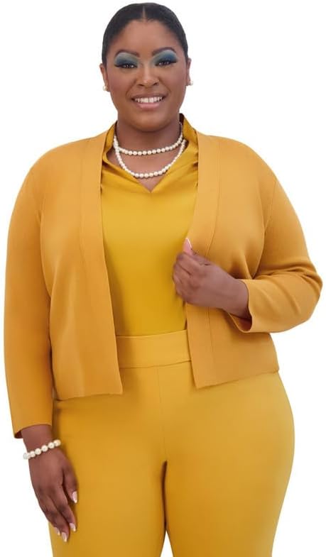 Kasper Women's Plus Size Collarless Open-Front Cardigan (Gold Signature, 1X)
