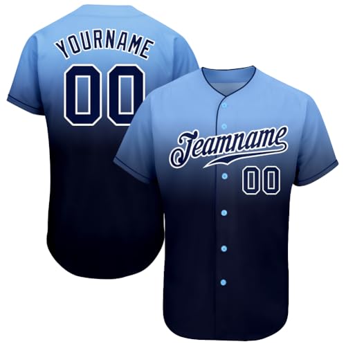 Customize Men Baseball Jerseys Two Tone Custom Women Sky Blue Navy Baseball Shirts Button Down V-Neck Customize Youth Hip Hop Softball T-Shirts Sports Uniform Stitched Team Name Number Logo