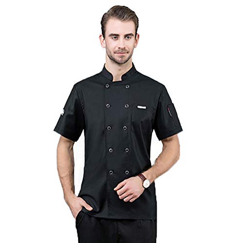 Jitong Kochjacke Kurzarm Herren Küche Arbeitsjacke Bäckerjacke Damen Atmungsaktiv Küchenjacke für Hotel Restaurant - Schwarz, 4XL Cover