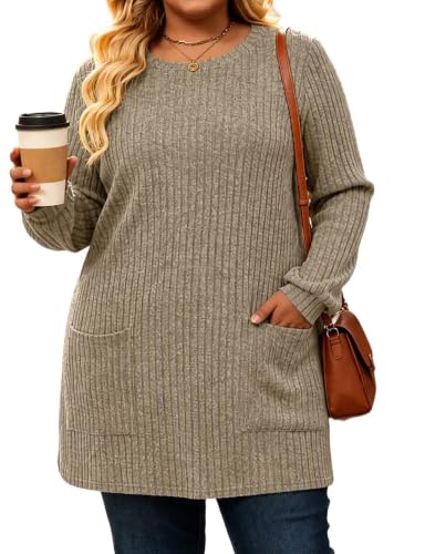 Halife Woman Plus Size Tunic Tops for Leggings Knitted Sweaters