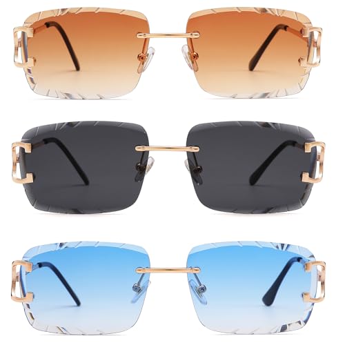 Rimless Rectangle Sunglasses for Men/Women- Frameless Square Trendy Shade - Diamond Cutting Eyewear2