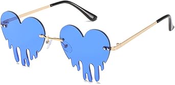 ENTHYI Melting Heart Sunglasses for Men/Women Rimless Irregular Party Unique Sun Glasses Metal Prom Colorful Eye Glasses