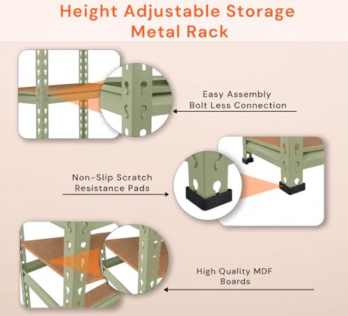 Image of BonKaso Adjustable 5-Shelf Metal Storage Rack | Heavy-Duty Steel Boltless Rivet Utility Shelving Unit for Garage, Kitchen & Office | 54 Inches Height (54 x 24 x 12 in) - Olive Green