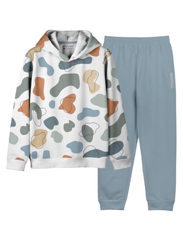 Image of HELLCAT Printed Cotton Blend Hoodie T-shirt and Jogger Trackpant Clothing Set for Boys.
