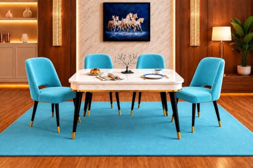 Image of WOODEN SPACE 4 Seater Wooden Dining Table Set | Urban Marble Top Dining Table with Chairs for Dining Room & Kitchen (Modern Vintage Sky Blue) (42 x 42 x 30 inch)