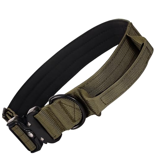 Image of Wooflix Metal Dog Collar for Training and Walks | Nylon Collar with Tactical Metal Buckle and D-Ring for Medium and Large Dogs | Dog Collar for Heavy Breed Dogs (Army Green T2, Large)