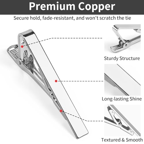 Image of MOWPOG 6 Pcs Tie Clips for Men, Tie Bar Pins Tacks with Gift Box | Copper, Shiny & Glossy, for Father, Husband, Boyfriend, Business, Wedding, Suit Accessories, Easy to Open, Won't Fade /Scratch