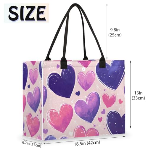 Purple Pink Love Tote Bag for Women Large Beach Bag Reusable Tote Bags for Work Travel Beach Shopping2